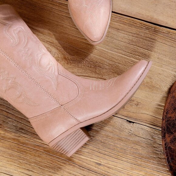 DREAM PAIRS Womens Pink Cowboy Boots Wide Calf Knee High Boots Ladies - Picture 5 of 8